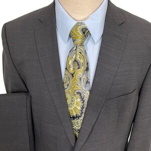 Vince Camuto Suit Mens 42R 35W 31L Charcoal Glen Plaid Slim Fit  Wool